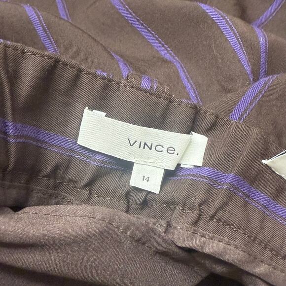 Vince Pleat-Front Wide-Leg Pants in Brown and Purple Stripes Size 14 - Picture 13 of 13
